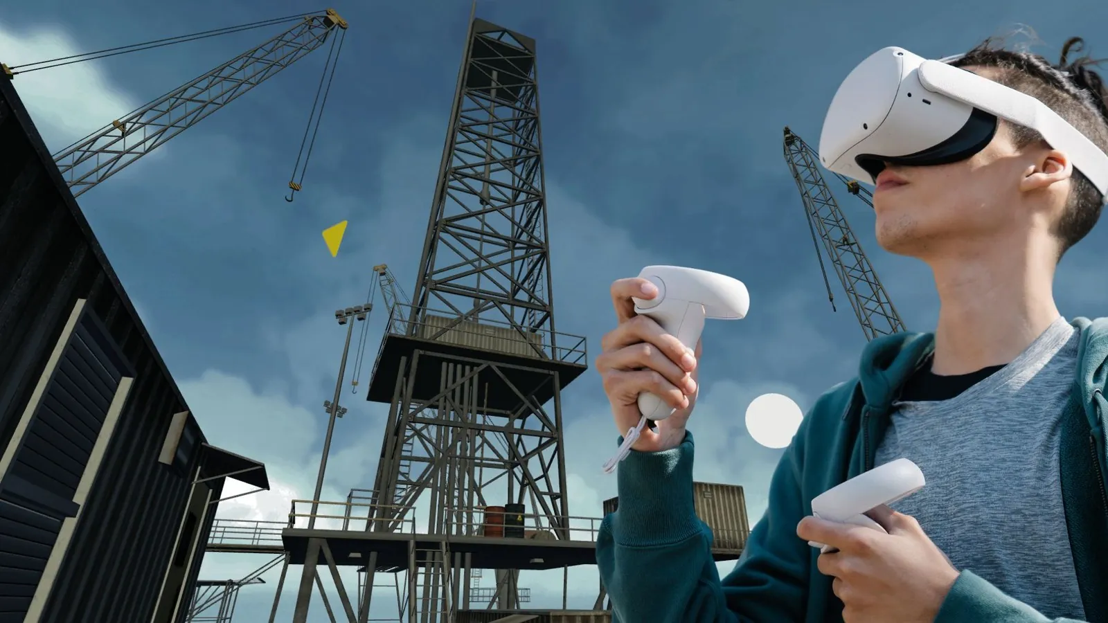 Trainee wearing Meta Quest in a rig training scenario