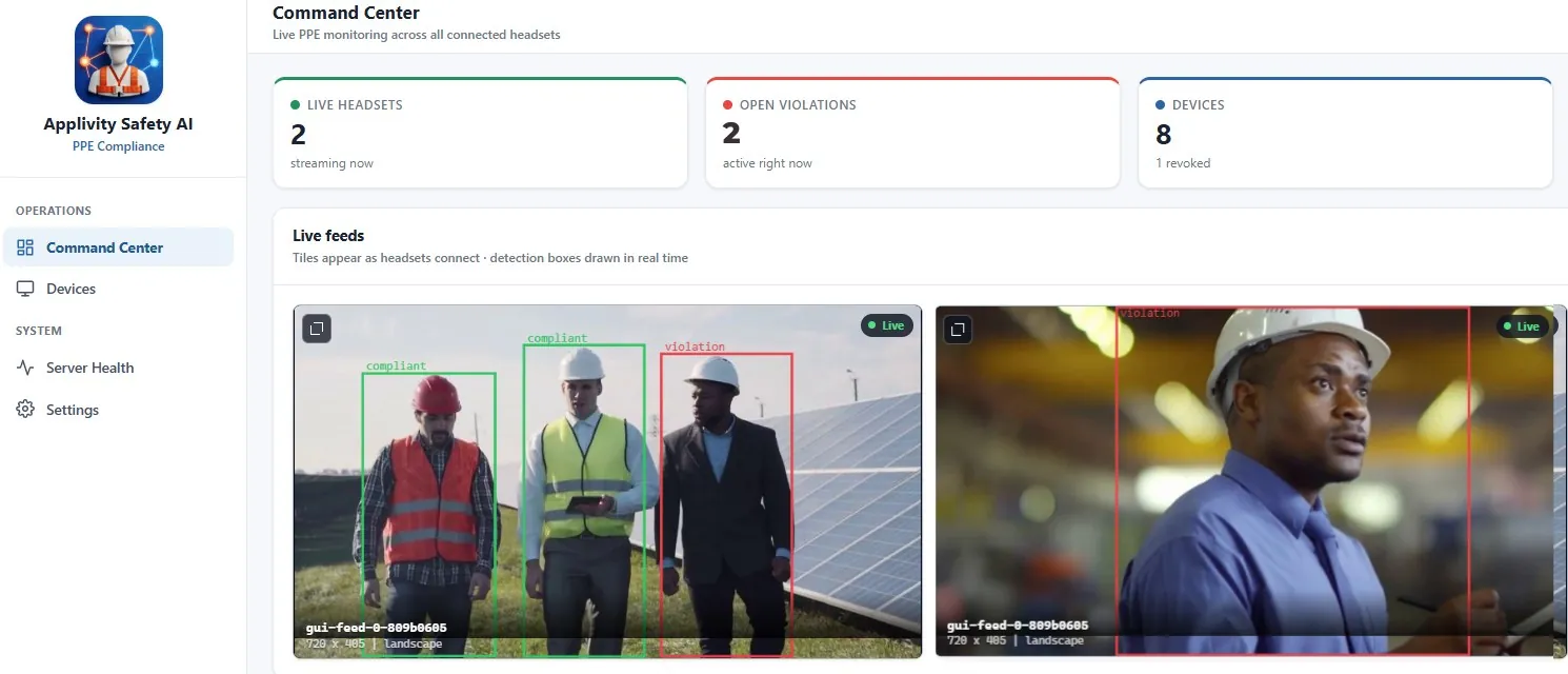 Safety AI command center dashboard